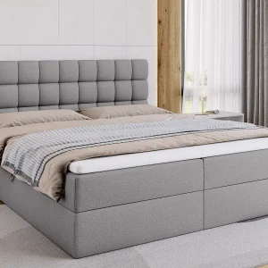 Boxspringbed met hoofdeinde, matras en dekmatras – DAKOTA – 180×200 – grijs Boxspringbed met hoofdeinde, matras en dekmatras – DAKOTA – 180×200 – grijs