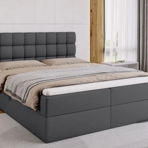 Boxspringbed met hoofdeinde, matras en dekmatras – DAKOTA – 160×200 – donkergrijs Boxspringbed met hoofdeinde, matras en dekmatras – DAKOTA – 160×200 – donkergrijs