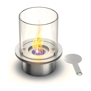 Brûleur rond avec verre pour cheminée au bioéthanol, biocheminée en acier inoxydable 1,5 lt d.25