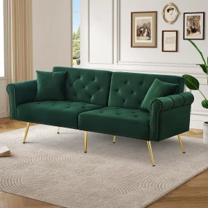 Canapé relaxation vert – Canapé avec dossier réglable et accoudoirs – 6 pieds en métal – pour salon et chambre Canapé relaxation vert – Canapé avec dossier réglable et accoudoirs – 6 pieds en métal – pour salon et chambre