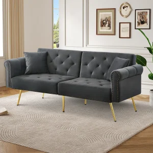 Canapé relaxation gris – Canapé avec dossier réglable et accoudoirs – 6 pieds en métal – pour salon et chambre Canapé relaxation gris – Canapé avec dossier réglable et accoudoirs – 6 pieds en métal – pour salon et chambre