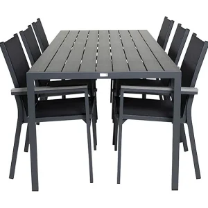 Break tuinmeubelset tafel 90x205cm zwart, 6 stoelen zwart. Break tuinmeubelset tafel 90x205cm zwart, 6 stoelen zwart.