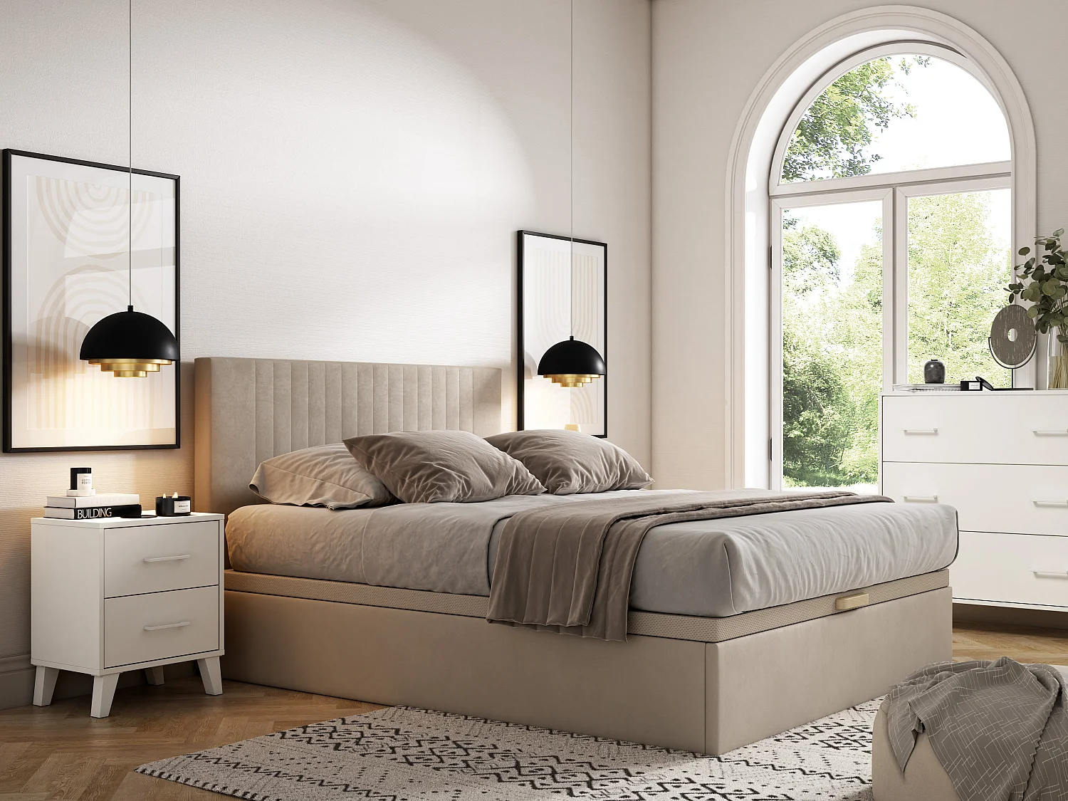 Opbergbed 140 x 190 cm - Beige stof - CENOVAS van YSMÉE