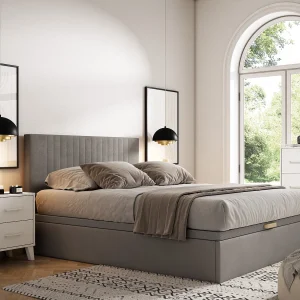 Bed met opbergruimte 140 x 190 cm – Grijze stof – CENOVAS van YSMÉE Bed met opbergruimte 140 x 190 cm – Grijze stof – CENOVAS van YSMÉE