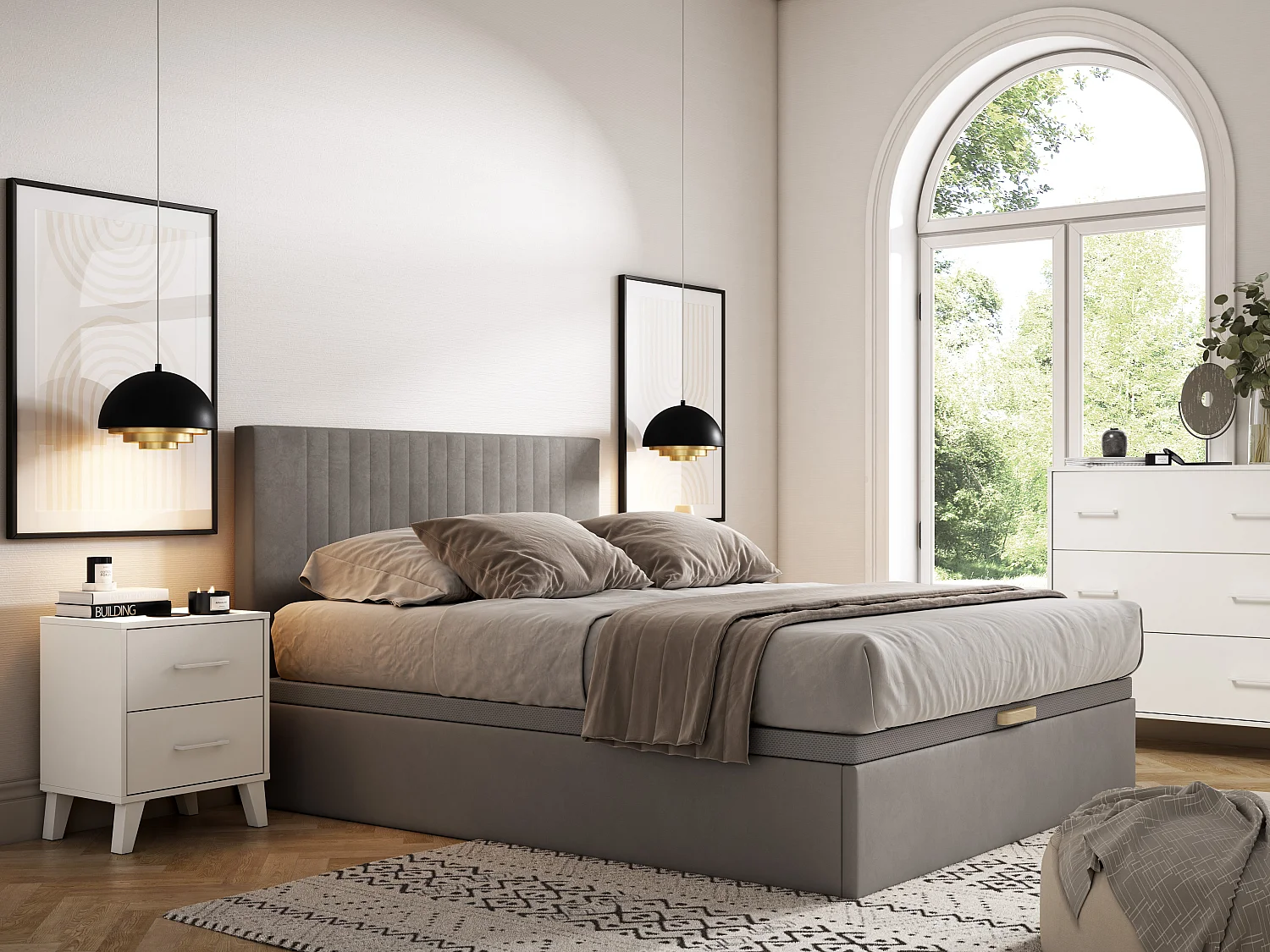 Bed met opbergruimte 140 x 190 cm - Grijze stof - CENOVAS van YSMÉE