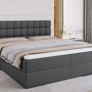 Boxspringbed met hoofdeinde, matras en dekmatras – DAKOTA – 180×200 – donkergrijs Boxspringbed met hoofdeinde, matras en dekmatras – DAKOTA – 180×200 – donkergrijs