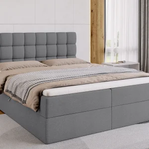 Boxspringbed met hoofdeinde, matras en dekmatras – DAKOTA – 160×200 – grijs Boxspringbed met hoofdeinde, matras en dekmatras – DAKOTA – 160×200 – grijs