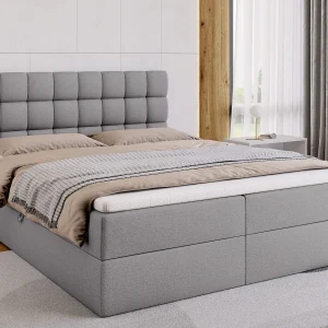 Boxspringbed met hoofdeinde, matras en dekmatras – DAKOTA – 160×200 – grijs Boxspringbed met hoofdeinde, matras en dekmatras – DAKOTA – 160×200 – grijs