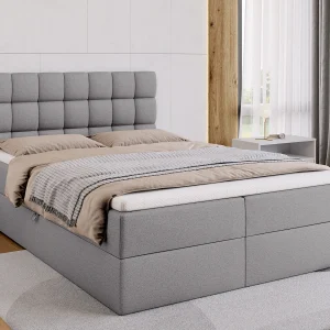Boxspringbed met hoofdeinde, matras en dekmatras – DAKOTA – 140×200 – grijs Boxspringbed met hoofdeinde, matras en dekmatras – DAKOTA – 140×200 – grijs
