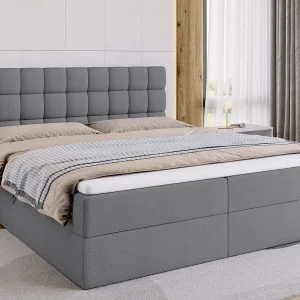 Boxspringbed met hoofdeinde, matras en dekmatras – DAKOTA – 180×200 – grijs Boxspringbed met hoofdeinde, matras en dekmatras – DAKOTA – 180×200 – grijs