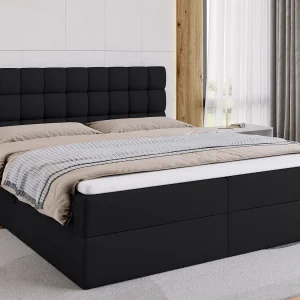 Boxspringbed met hoofdeinde, matras en dekmatras – DAKOTA – 180×200 – zwart Boxspringbed met hoofdeinde, matras en dekmatras – DAKOTA – 180×200 – zwart