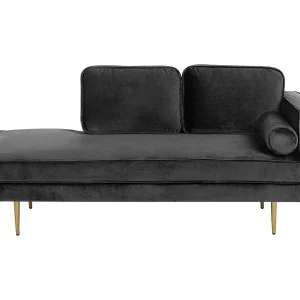 Chaise longue fluweel zwart rechtszijdig MIRAMAS Chaise longue fluweel zwart rechtszijdig MIRAMAS