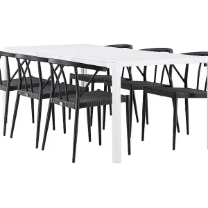 Break tuinmeubelset tafel 90x205cm wit, 6 stoelen zwart. Break tuinmeubelset tafel 90x205cm wit, 6 stoelen zwart.