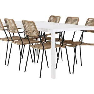 Break tuinmeubelset tafel 90x205cm wit, 6 stoelen bruin. Break tuinmeubelset tafel 90x205cm wit, 6 stoelen bruin.