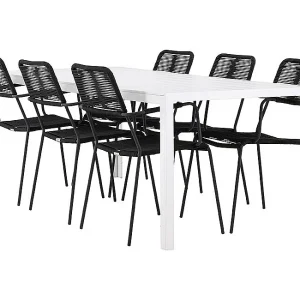 Break tuinmeubelset tafel 90x205cm wit, 6 stoelen zwart. Break tuinmeubelset tafel 90x205cm wit, 6 stoelen zwart.