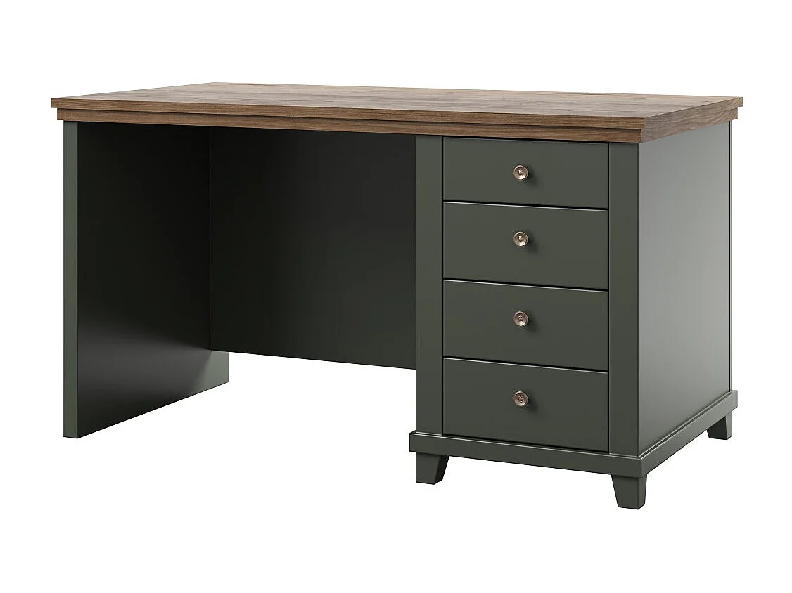 Bureau ASSIA 140 cm donkergroen en hout - 4 lades met knopgrepen - Chique elegantie