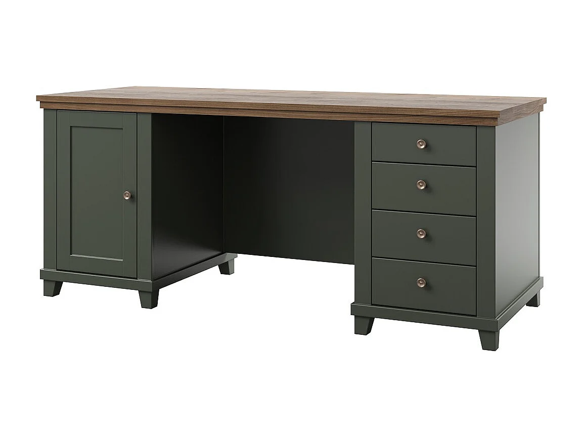 Bureau ASSIA 180 cm donkergroen en hout - Lades, nissen en opbergruimte - Tijdloze elegantie
