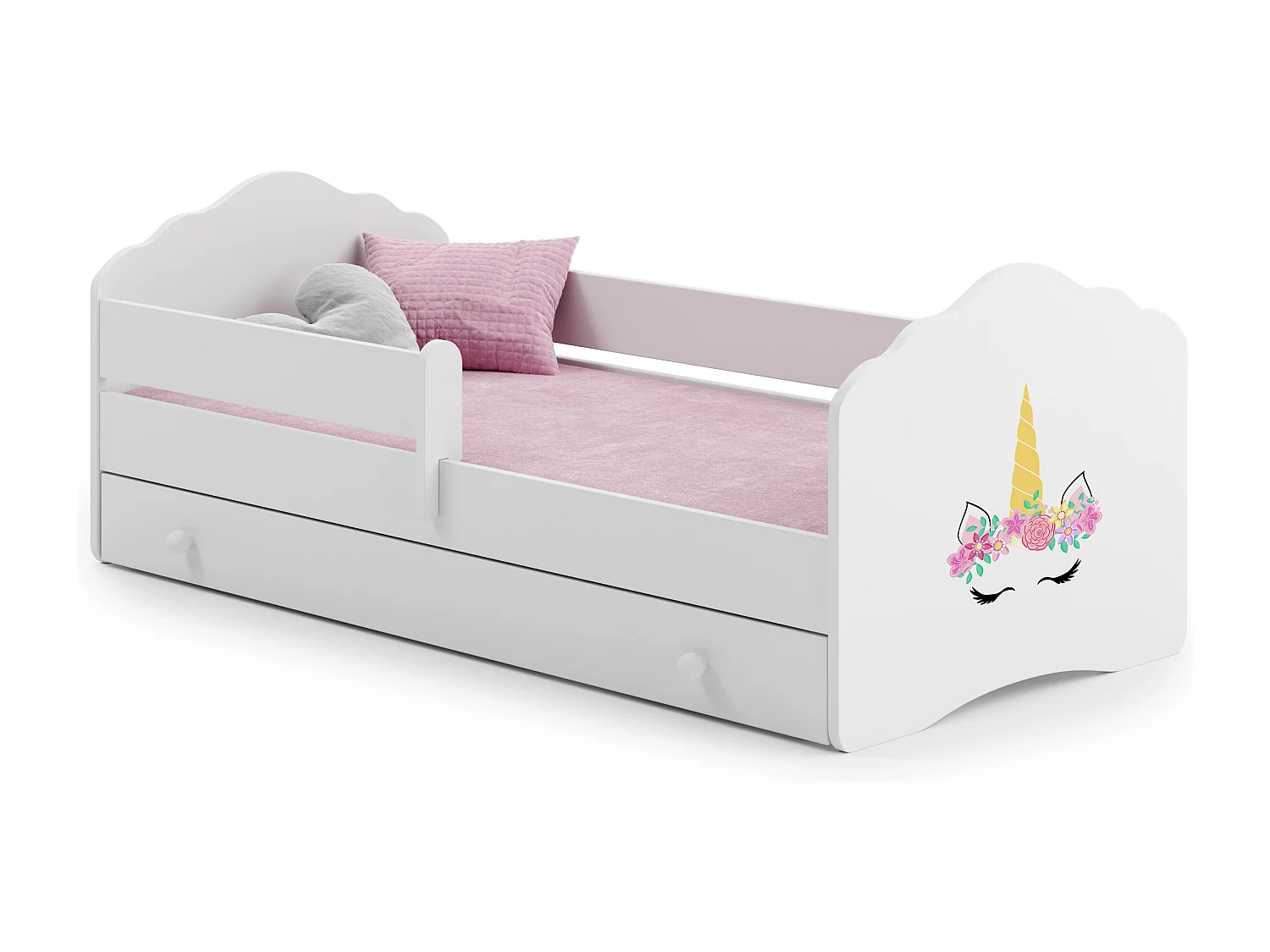 Cama de criança 160 x 80 com gaveta, colchão e estrado incluídos Kobi Wave Unicorn horn