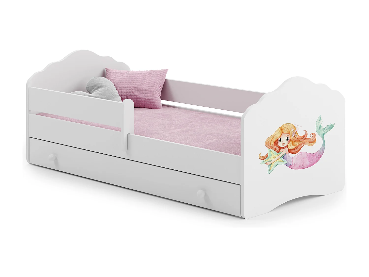 Cama de criança 140 x 70 com gaveta, colchão e estrado incluídos Kobi Wave Mermaid