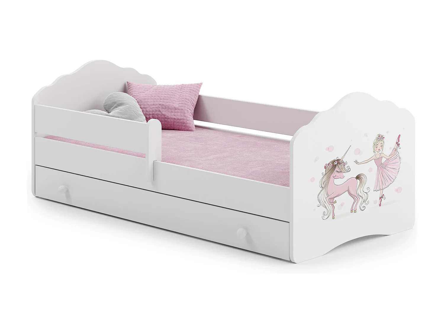Cama de criança 160 x 80 com gaveta, colchão e estrado incluídos Kobi Wave Girl with a unicorn