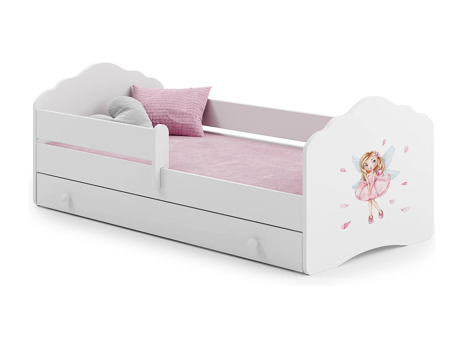 Cama de criança 140 x 70 com gaveta, colchão e estrado incluídos Kobi Wave Girl with wings