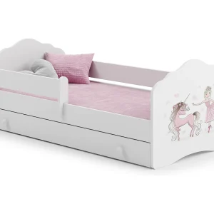 Cama de criança 140 x 70 com gaveta, colchão e estrado incluídos Kobi Wave Girl with a unicorn