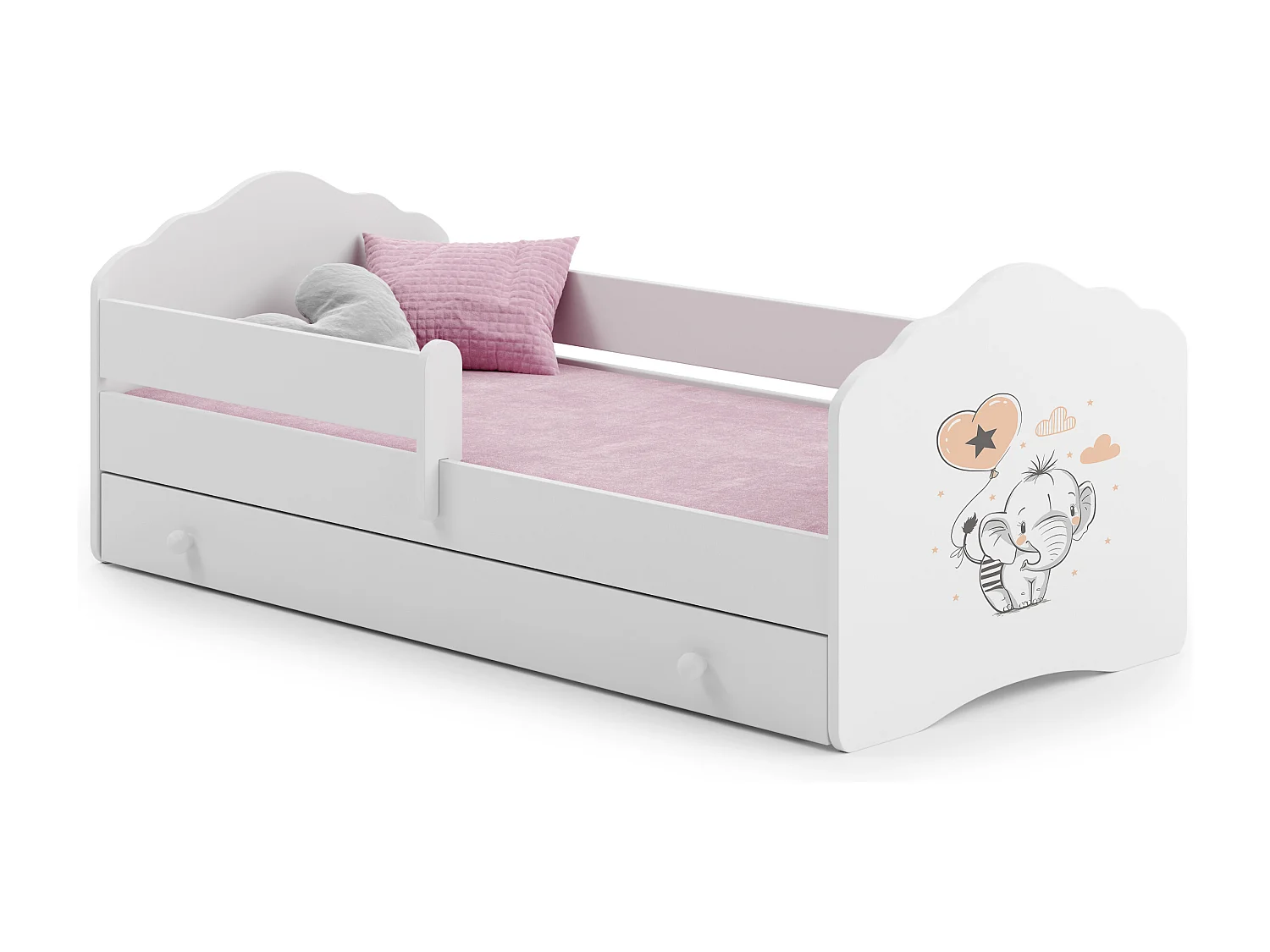 Cama de criança 140 x 70 com gaveta, colchão e estrado incluídos Kobi Wave Elephant
