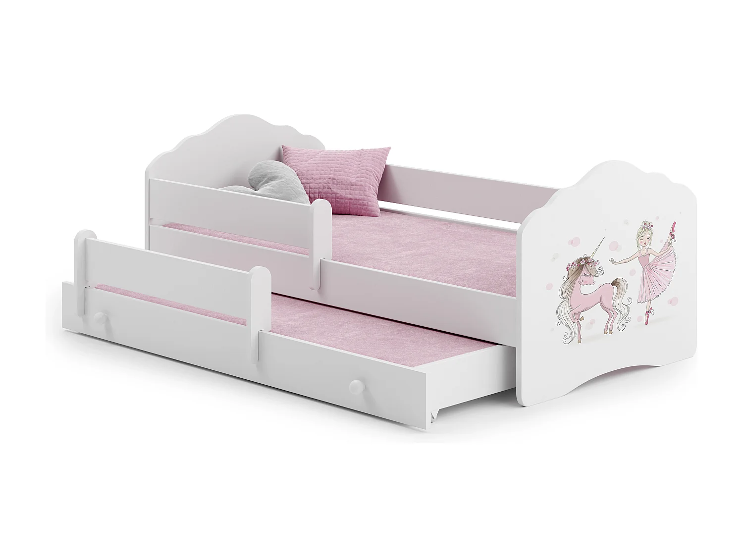 Cama dupla 160 x 80 com colchões e estrados incluídos Kobi Wave Girl with a unicorn