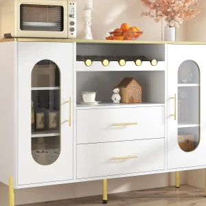 Buffet 120×38×90 cm – met 2 deuren en 2 laden – met wijnrek – MDF – wit Buffet 120×38×90 cm – met 2 deuren en 2 laden – met wijnrek – MDF – wit