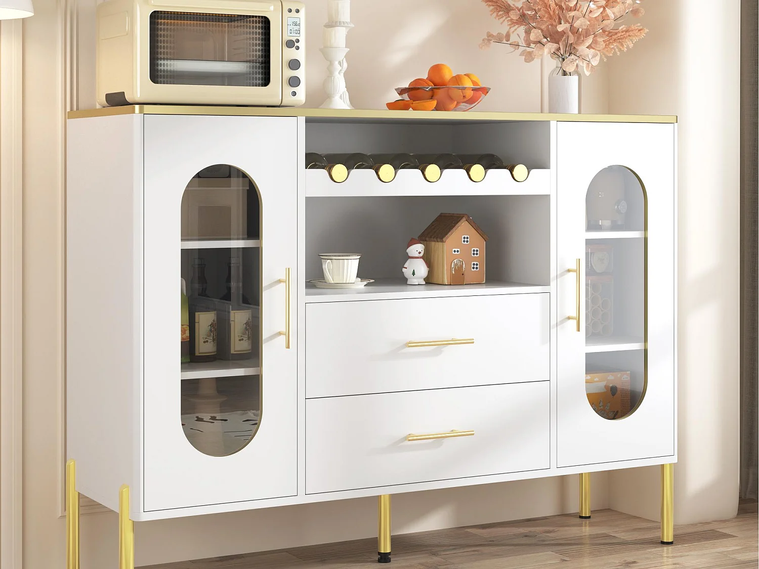 Buffet 120×38×90 cm - met 2 deuren en 2 laden - met wijnrek - MDF - wit