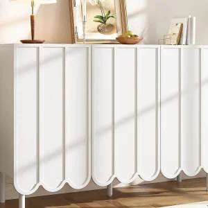 Buffet 120×35×80 cm – met 3 golvende deuren – zonder handgrepen – verstelbare planken – wit Buffet 120×35×80 cm – met 3 golvende deuren – zonder handgrepen – verstelbare planken – wit