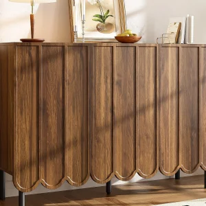 Buffet 120×35×80 cm – met 3 golvende deuren – zonder handgrepen – verstelbare planken – bruin Buffet 120×35×80 cm – met 3 golvende deuren – zonder handgrepen – verstelbare planken – bruin