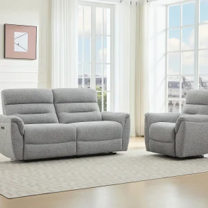 3-zits bank en elektrische relaxfauteuil in grijs gestructureerde stof BREVIO 3-zits bank en elektrische relaxfauteuil in grijs gestructureerde stof BREVIO