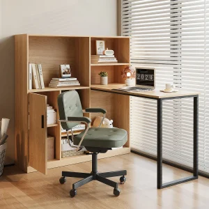 Bureau met opbergruimte en planken, modern design, MDF, naturel (120x50x120 cm)