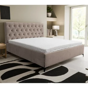 Chesterfield-bed met hoofdeinde, 160 x 200 cm, tweepersoonsbed met bedbak en lattenbodem van metaal, veloursstof, kleur: bruin