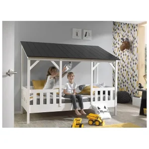 Cabinebed 90×200 cm massief grenen wit zwart dak Mila Cabinebed 90×200 cm massief grenen wit zwart dak Mila