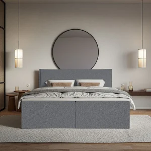 Boxspringbed 180×200 cm met topper en opbergruimte – chenille – grafietgrijs – SOFTIE