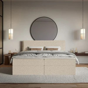 Boxspringbed 160×200 cm met topper en opbergruimte – chenille – lichtbeige – SOFTIE Boxspringbed 160×200 cm met topper en opbergruimte – chenille – lichtbeige – SOFTIE