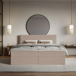 Boxspringbed 180×200 cm met topper en opbergruimte – chenille – donkerbeige – SOFTIE