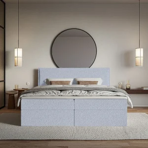 Boxspringbed 180×200 cm met topper en opbergruimte – chenille – hemelsblauw – SOFTIE