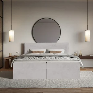 Boxspringbed 180×200 cm met topper en opbergruimte – waterafstotend velours – lichtgrijs – SOFTIE