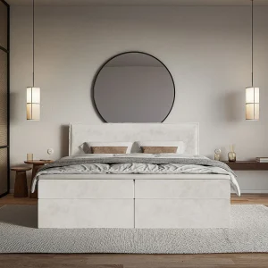Boxspringbed 180×200 cm met topper en opbergruimte – waterafstotend velours – greige – SOFTIE