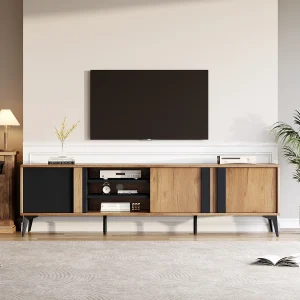Bruine tv-kast met 3 deuren en open opbergruimte, 180x40x50 cm Bruine tv-kast met 3 deuren en open opbergruimte, 180x40x50 cm