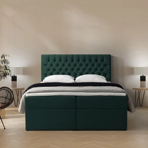 Boxspringbed 140×200 met matras en topper – fluweel – flesgroen – DAISSY Boxspringbed 140×200 met matras en topper – fluweel – flesgroen – DAISSY