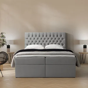 Boxspringbed 160×200 met matras en topper – fluweel – grijs – DAISSY Boxspringbed 160×200 met matras en topper – fluweel – grijs – DAISSY