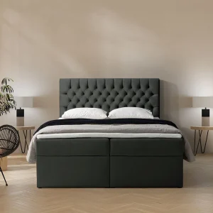 Boxspringbed 180×200 met matras en topper – fluweel – donkergrijs – DAISSY Boxspringbed 180×200 met matras en topper – fluweel – donkergrijs – DAISSY