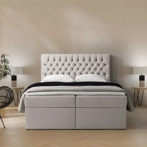 Boxspringbed 140×200 met matras en topper – fluweel – licht beige – DAISSY Boxspringbed 140×200 met matras en topper – fluweel – licht beige – DAISSY