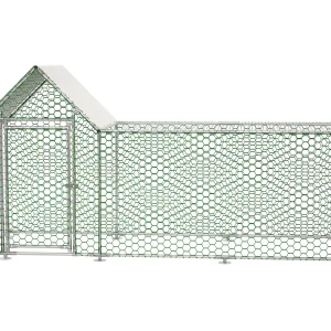 Buitenverblijf voor pluimvee, metaal, waterdicht PE-zeil, slot, zilver (300x100x150cm)