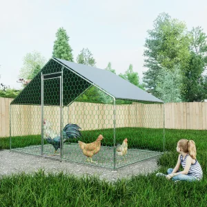 Buitenverblijf voor pluimvee/dieren, metaal, waterdicht PE-dak, slot, zilver (300x200x200cm)