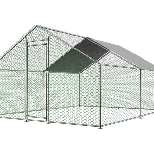 Buitenverblijf voor pluimvee/dieren, metaal, waterdicht PE-zeil, slot, zilver (300x400x200cm)
